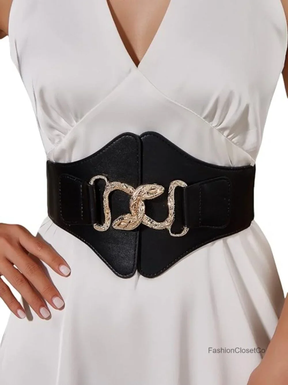 Snake Buckle Faux Leather Elastic Wide Belt Corset